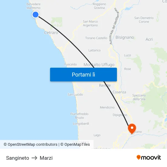 Sangineto to Marzi map
