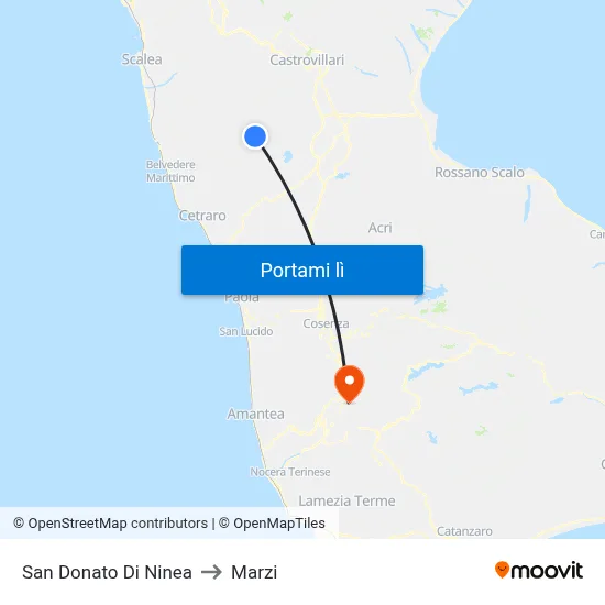 San Donato Di Ninea to Marzi map