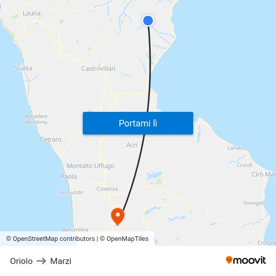 Oriolo to Marzi map