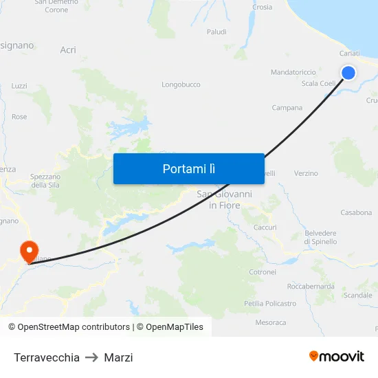 Terravecchia to Marzi map