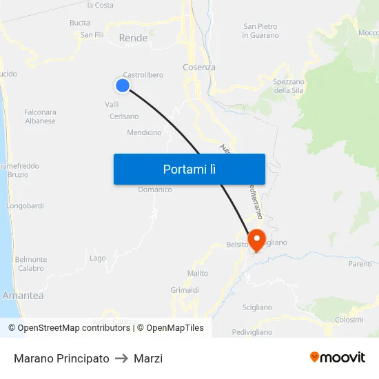 Marano Principato to Marzi map