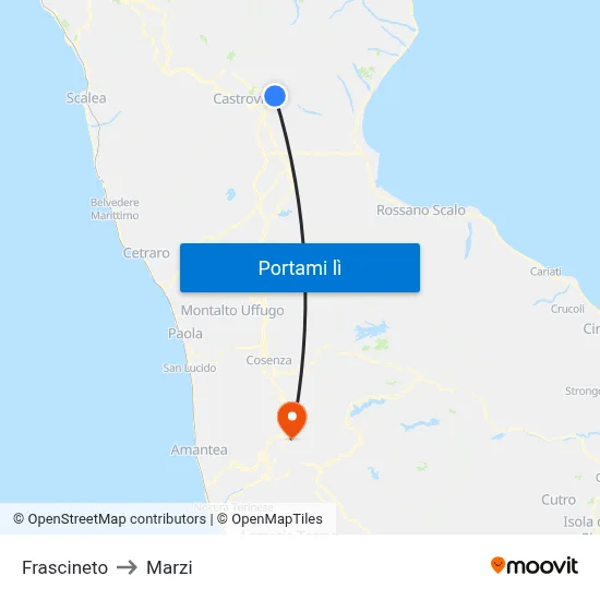 Frascineto to Marzi map