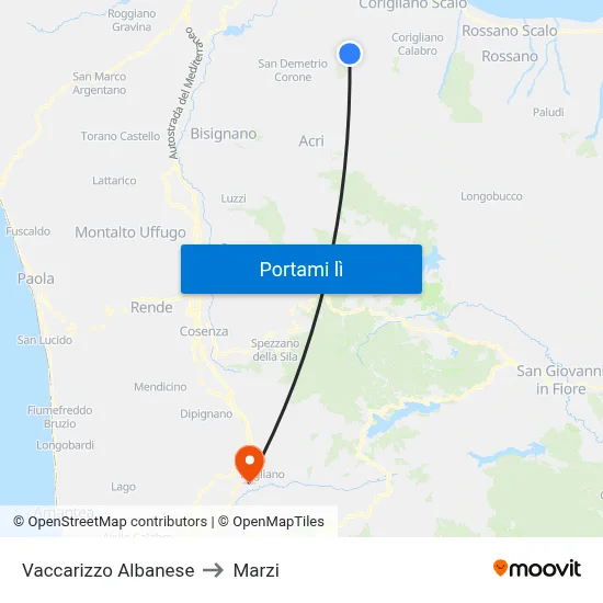 Vaccarizzo Albanese to Marzi map
