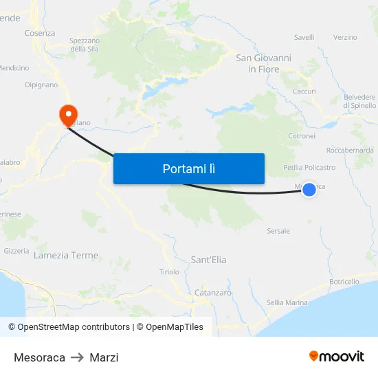 Mesoraca to Marzi map