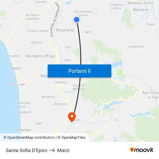 Santa Sofia D'Epiro to Marzi map