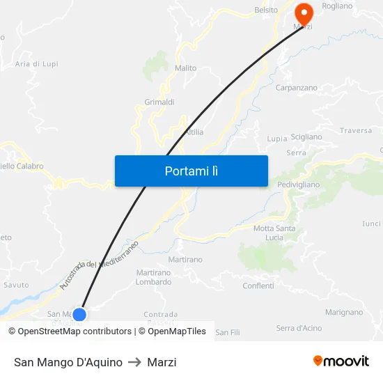 San Mango D'Aquino to Marzi map