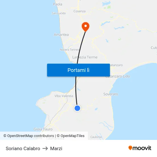 Soriano Calabro to Marzi map