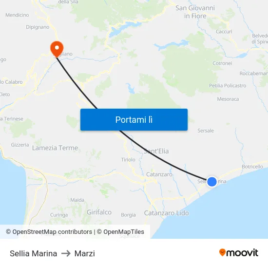 Sellia Marina to Marzi map