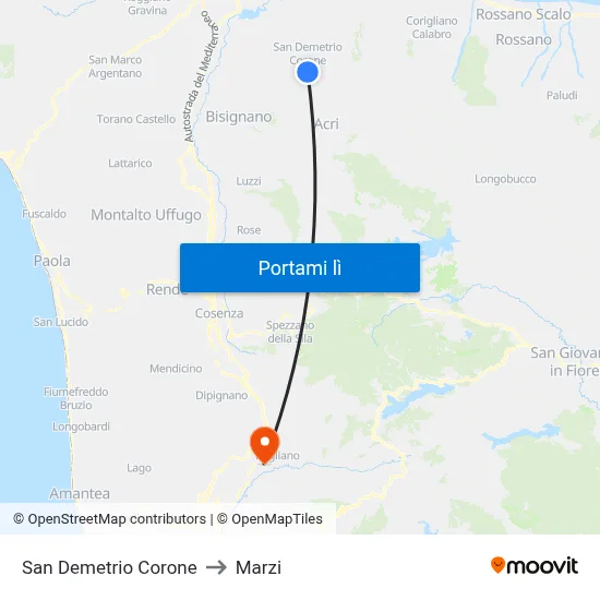 San Demetrio Corone to Marzi map