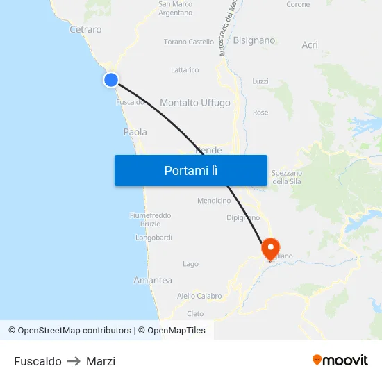 Fuscaldo to Marzi map