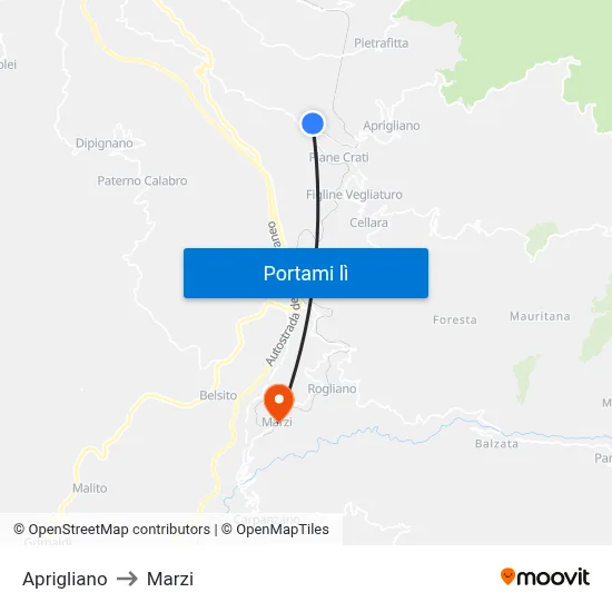 Aprigliano to Marzi map