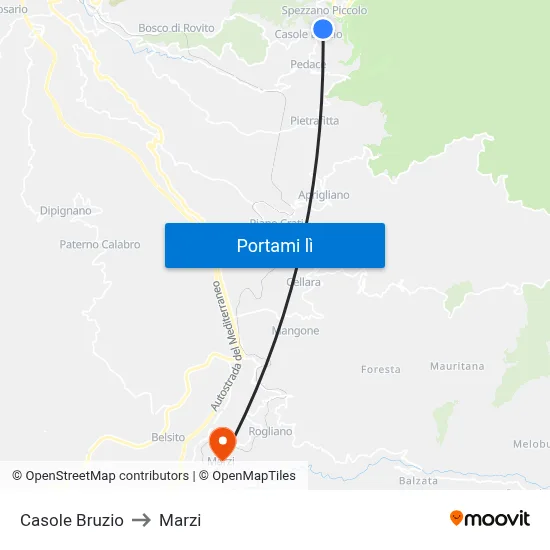 Casole Bruzio to Marzi map