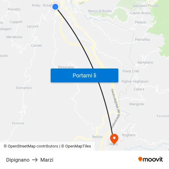 Dipignano to Marzi map