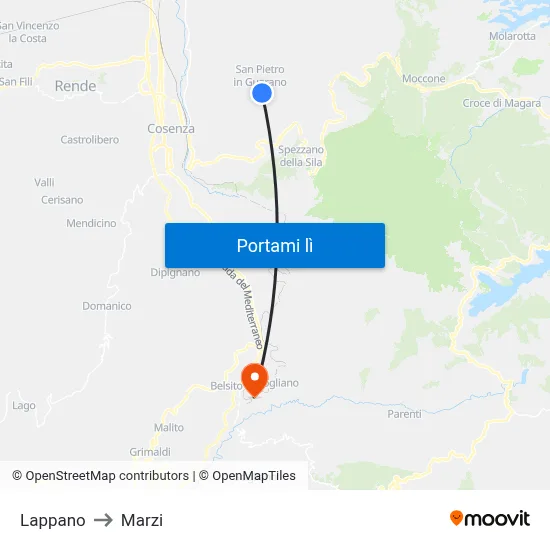 Lappano to Marzi map