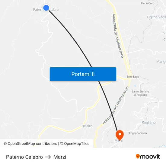 Paterno Calabro to Marzi map