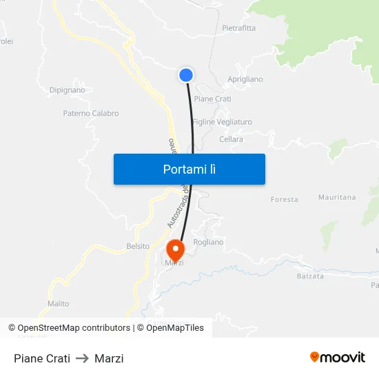 Piane Crati to Marzi map