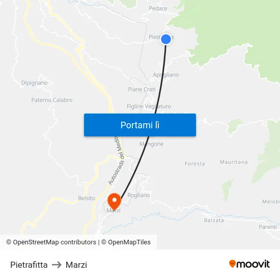 Pietrafitta to Marzi map