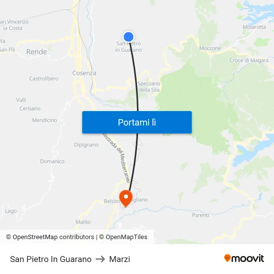 San Pietro In Guarano to Marzi map