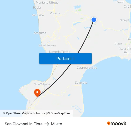 San Giovanni In Fiore to Mileto map