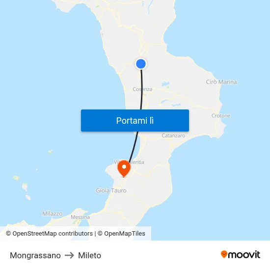 Mongrassano to Mileto map