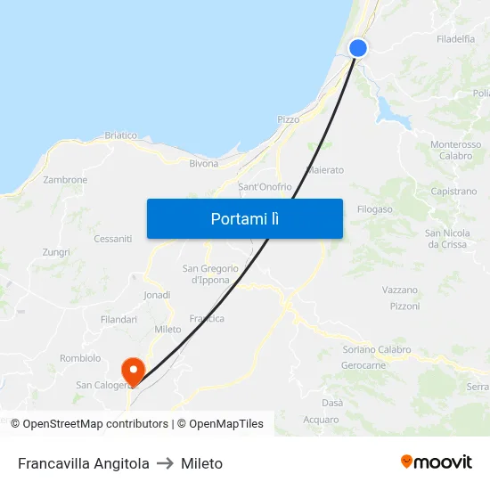 Francavilla Angitola to Mileto map