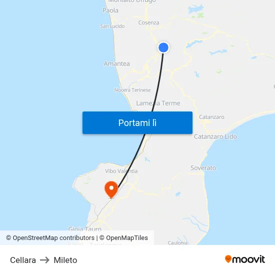 Cellara to Mileto map