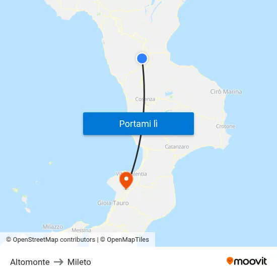 Altomonte to Mileto map