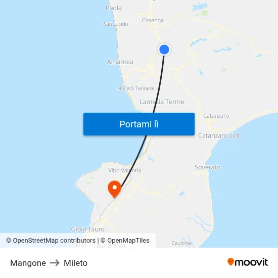 Mangone to Mileto map