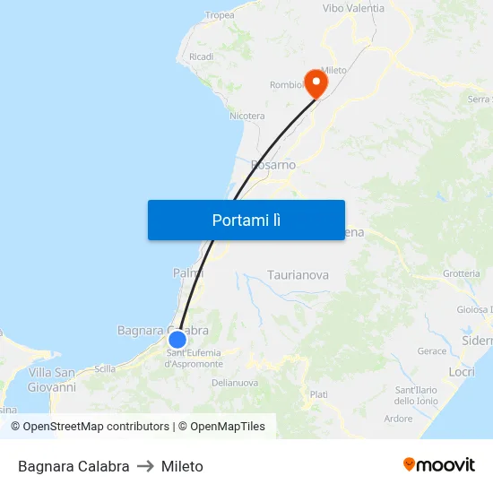 Bagnara Calabra to Mileto map