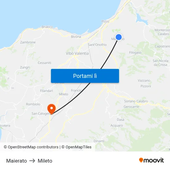 Maierato to Mileto map
