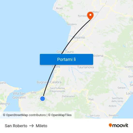 San Roberto to Mileto map