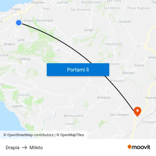 Drapia to Mileto map