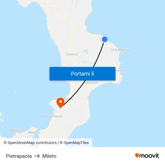 Pietrapaola to Mileto map