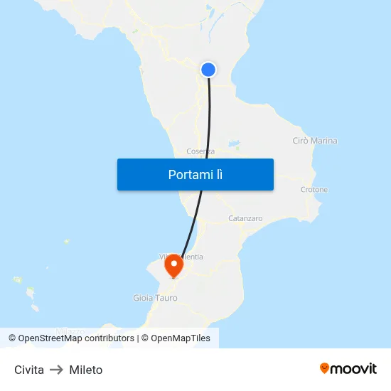 Civita to Mileto map