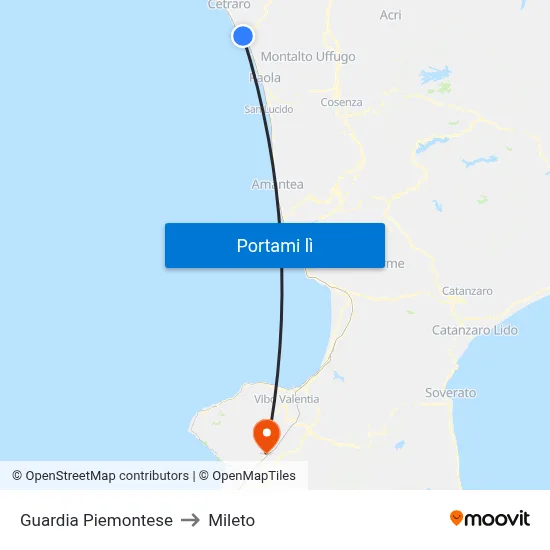 Guardia Piemontese to Mileto map