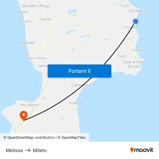 Melissa to Mileto map