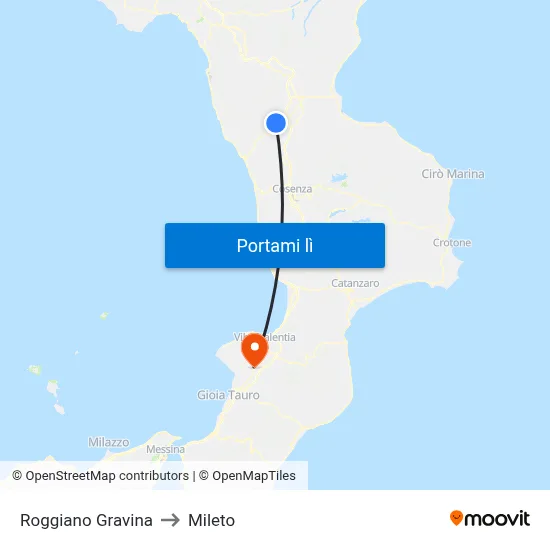 Roggiano Gravina to Mileto map