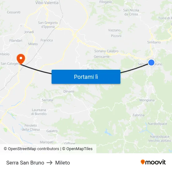 Serra San Bruno to Mileto map