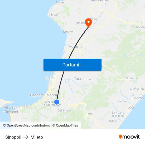 Sinopoli to Mileto map