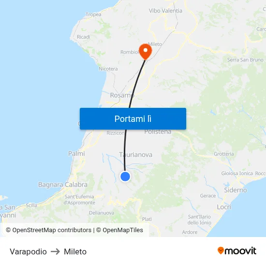 Varapodio to Mileto map