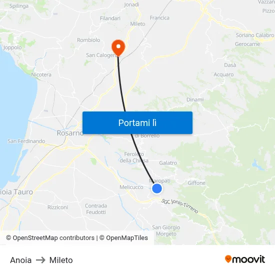 Anoia to Mileto map