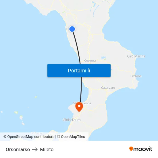 Orsomarso to Mileto map