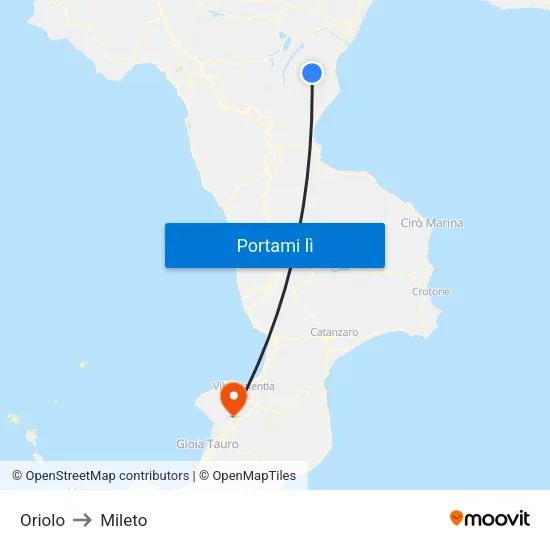 Oriolo to Mileto map