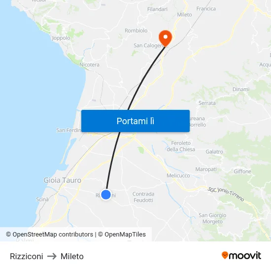 Rizziconi to Mileto map