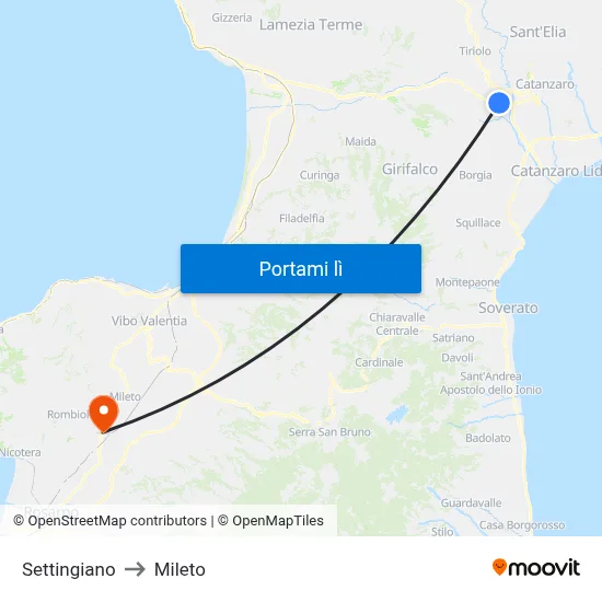 Settingiano to Mileto map