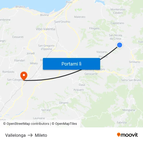 Vallelonga to Mileto map