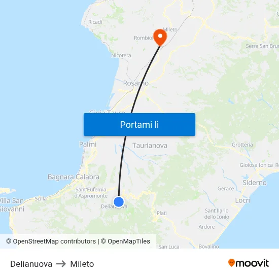 Delianuova to Mileto map