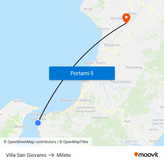 Villa San Giovanni to Mileto map