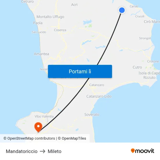 Mandatoriccio to Mileto map
