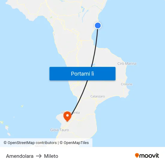 Amendolara to Mileto map